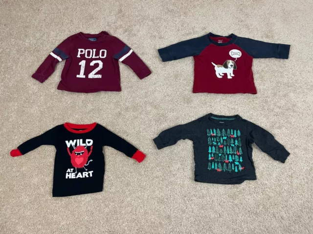 Lot of 4 Carters Polo Ralph Lauren Gymboree T-Shirt Toddler 9M/12M Multicolor