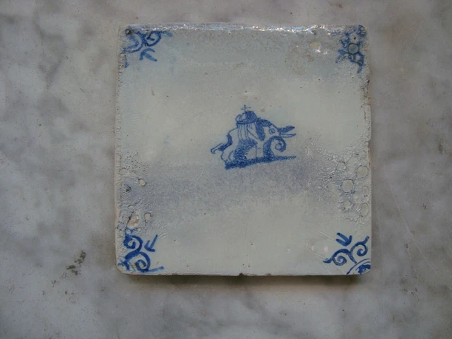 rare 17th century delft handpainted dutch delftware tile elaphant/olifant