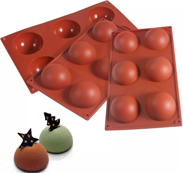 6 Holes Silicone Mold, Large Hemisphere Silicone Candy&Chocolate Mold, 2 Pack