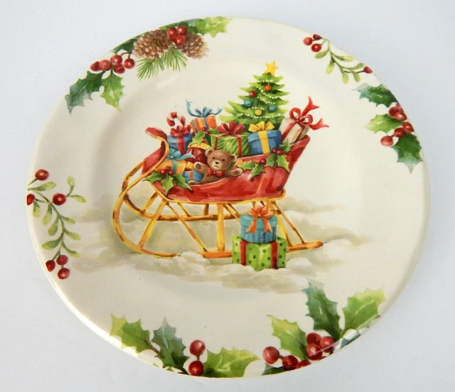 Pier 1 Winter Wonders Christmas Sleigh 8.5 Inch Salad/Dessert Plate