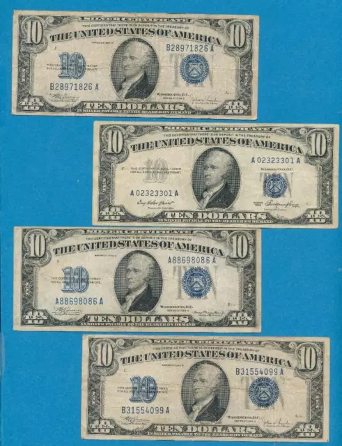 4-$10.1934-53 Mixed Series Blue Seal Silver Certificate Circulated  Dealers Lot