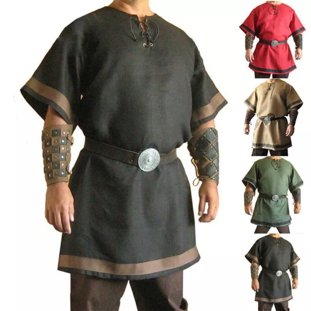 Abbigliamento Uomo Retro Tunica Medievale Rinascimento Cosplay Top Pirata Vichingo.