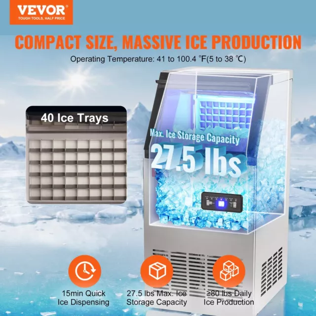 VEVOR 80lbs/24H Commercial Ice Maker Bar Restaurant Built-in Ice Cube Machine 2