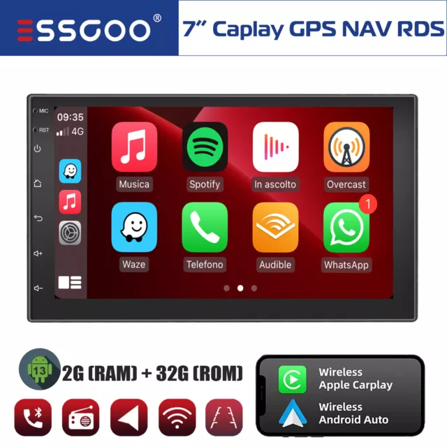 Android 13 Carplay Autoradio GPS NAV Bluetooth 2 DIN Radio 7 Touch Screen 2+32GB