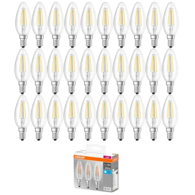 30 x Osram LED Filament Leuchtmittel Kerzen 4W = 40W E14 klar Neutralweiß 4000K