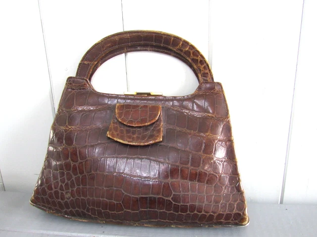 Sac à Main En Cuir Crocodile Véritable – Marron, Taille Moyenne, Occasion Magnifique