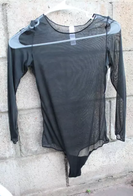SPANX BODYSUIT SZ large XL black mesh sheer long sleeve thin sexy $50 ...