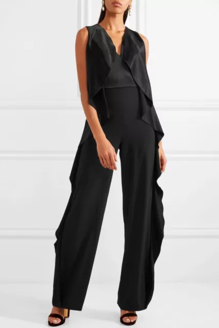 ALICE + OLIVIA by Stacey Bendet Sarandon Ruffle Satin Jumpsuit Sz 4 NEW $495