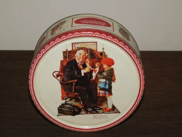Vintage 1985 Kitchen 7 1/2" Norman Rockwell Doctor &  Doll Biscuit Tin *Empty*