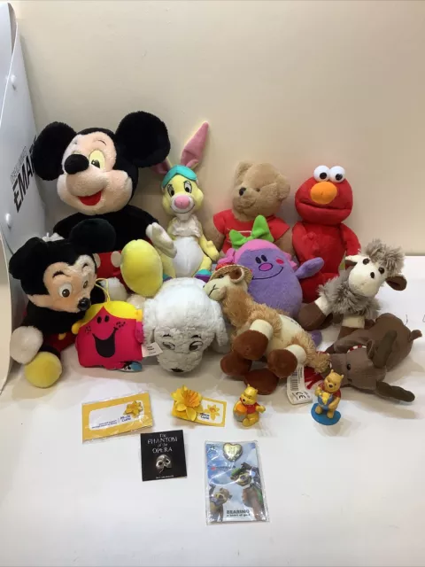 Soft Toy Huge Bundle X17 Joblot Disney Mickey Pooh Badges Phantom Charity Plush