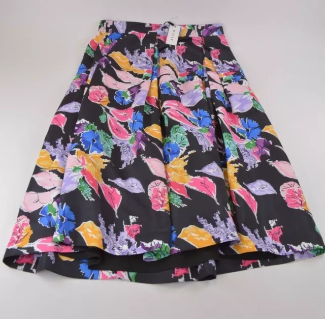 Milly NWT Floral Pleated Katie Skirt Size 10 in Black/Multi 3