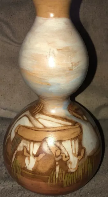 Schöne italienische Vase von Ceramica Valbruna Doppelkürbis Bauernhof Hände bei der Arbeit