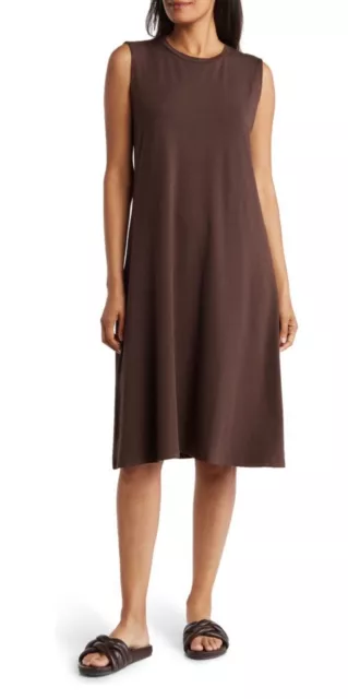 NEW  With Tag Eileen Fisher Tencel Stretch Jersey dress in COFFEE BROWN size L