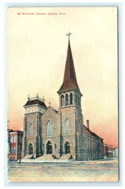 St. Bernards Church Alpena MI Michigan Postcard View