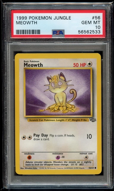 1999 Pokemon Card - Meowth - 56/64 - Jungle - PSA 10