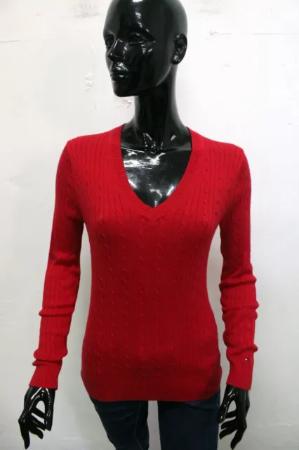 Tommy Hilfiger Maglione Donna Taglia M Pullover In Cotone Sweater Maglia Rosso