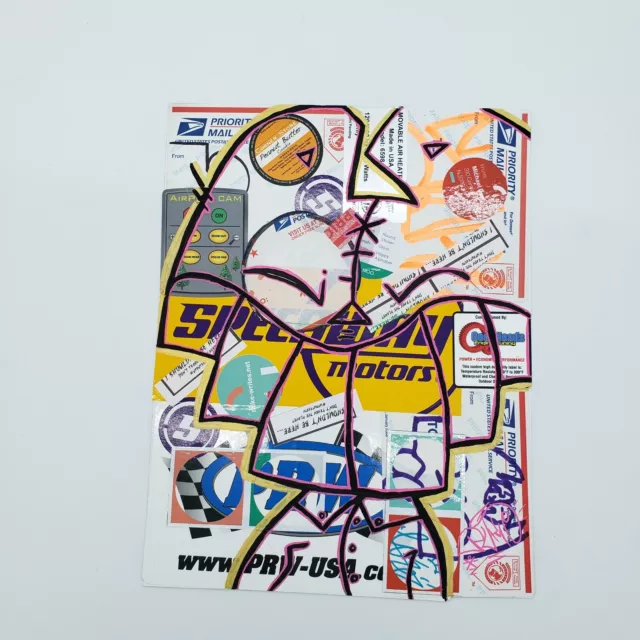 Graffiti art original abstract sticker Collage pop art by nyc street Artist PUKE