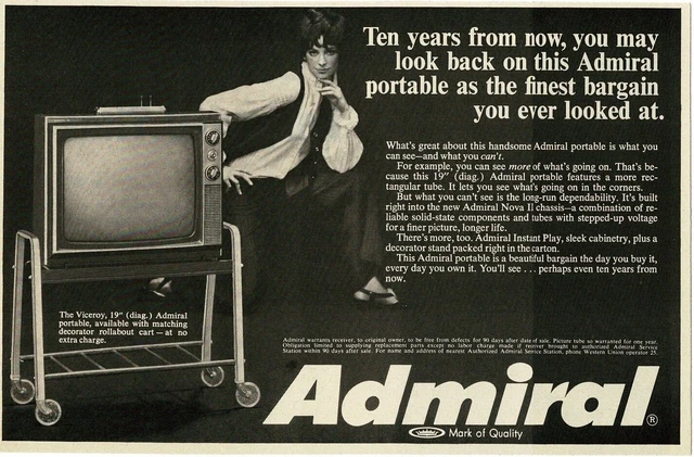 1969 ADMIRAL Viceroy 19" portable TV television 60s fashion Vintage Print Ad