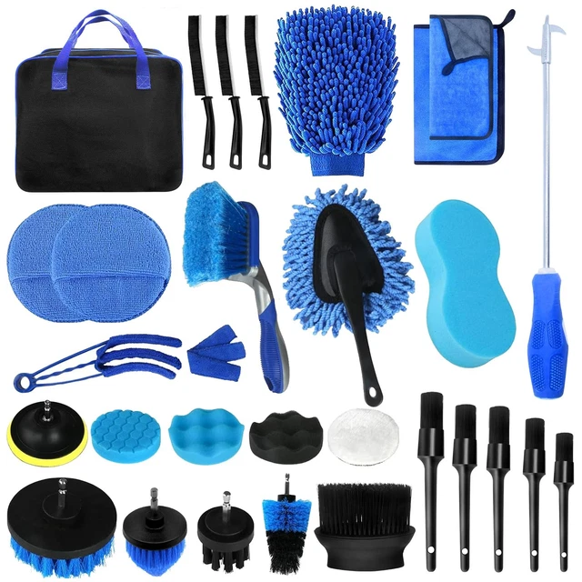 Set Pulizia Auto 12 Pezzi - Panni Microfibra, Spazzole, Spugne Per Interni Ed Esterni - Foto 6