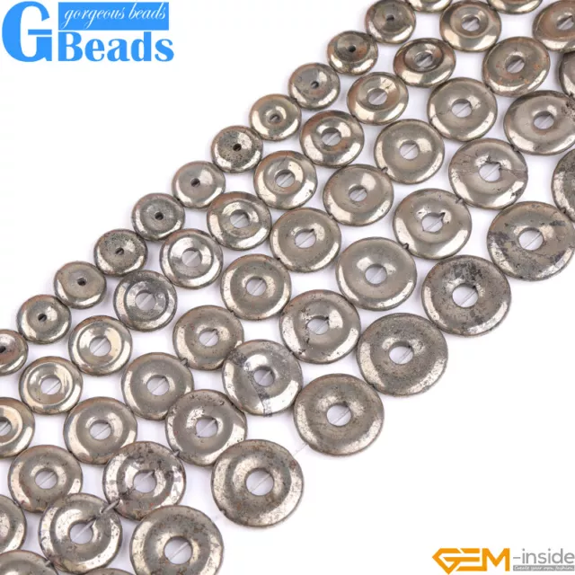 Natural Grey Pyrite Beads Gemstone Donut Beads for Jewelry Making Free Shipping