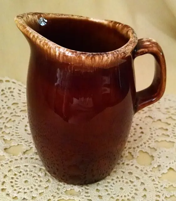 Hull Pitcher Mini Miniature Brown Drip Vintage Creamer Oven Proof Usa Syrup.