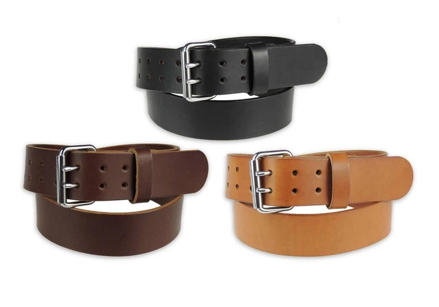 1 3/4" MEN'S_HEAVY DUTY LEATHER WORK_GUN HOLSTER BELT_2 Prong_Amish Handmade
