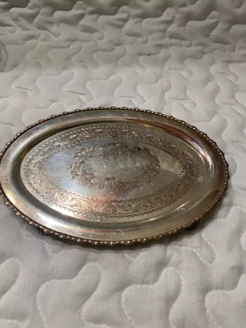 Vintage 7.25" Floral Footed Silverplate Serving Tray Barker Ellis Menorah Mark