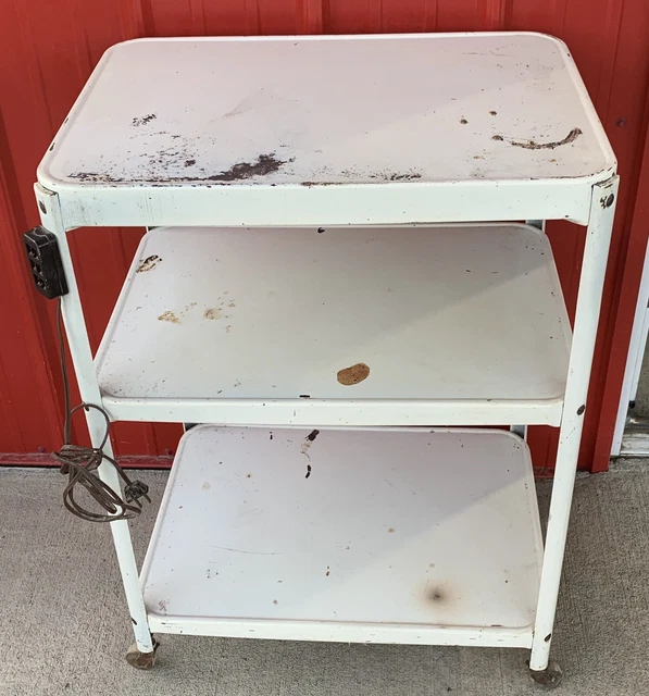 Vintage Cosco (?) Rolling Kitchen Cart with Working Outlet White
