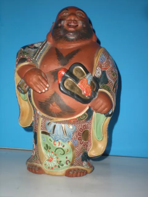 MEIJI Era BUDDHA HOTEI Budai Statue KUTANI Ware Japanese Porcelain Art 9"