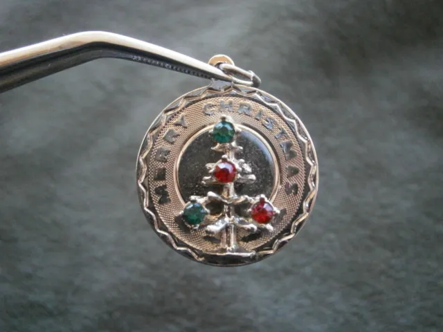 Spencer Merry Christmas Tree Vintage Sterling Silver Crystal Charm Pendant  3.6g