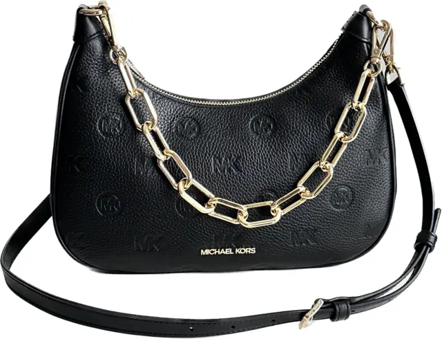 Michael Kors Cora Large Chain Shoulder Bag Crossbody MK Leather Black