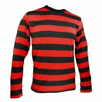 I bambini Rosso Nero A Righe T-shirt Denis Top Manica Completo Costume Outfit UK