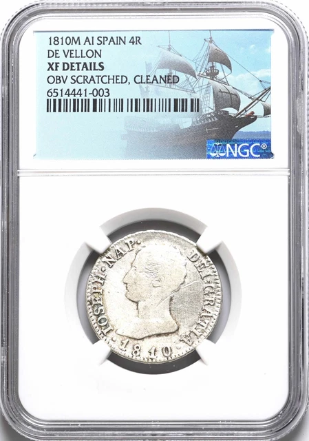COLONIAL ERA SPAIN. Joseph Napoleon, Silver 4 Reales, 1810-M AI, NGC XF Details