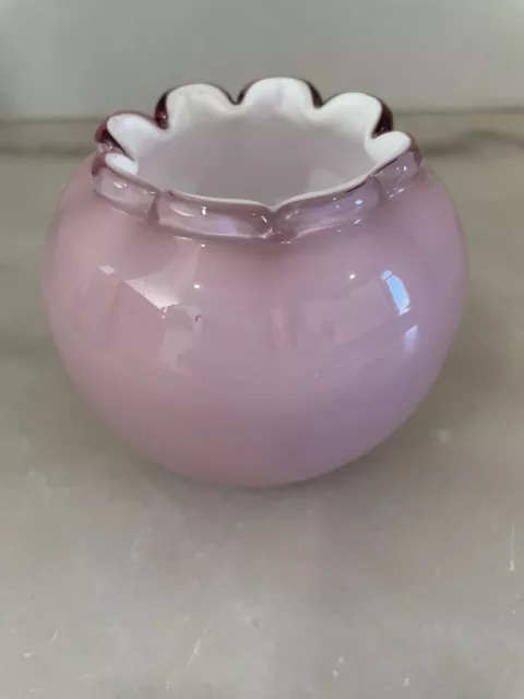 Fenton Cased Glass Rose Bowl Amethyst in Milk Crimped