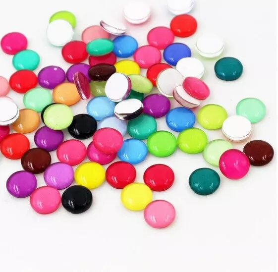 Glas Cabochons Einfarbig Gelb Rot Blau Rosa Grün.. 8mm 10mm 12mm Mix / Paare #86