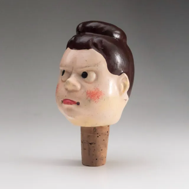 Vintage French 1950s 60s Ceramic Bottle Stopper Wine Cork Caricature Head Woman