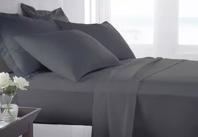 All Bedding Items 400-600-1000TC 100%Egyptian Cotton Grey Solid UK Single Size