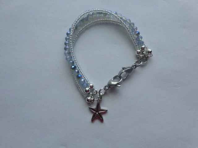 Iridescent Blue Crystals Medical Alert Id Replacement Bracelet 6.5" Pick Lenght