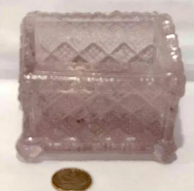 Rare Antique Sandwich Lacy Light Lavender Glass STRAWBERRY DIAMOND Salt, c. 1835