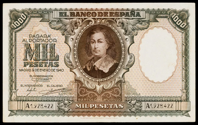 Spaiin-Banknote    Extremely Rare Rare   -  1000   Pesetas  1940 -  Vf+