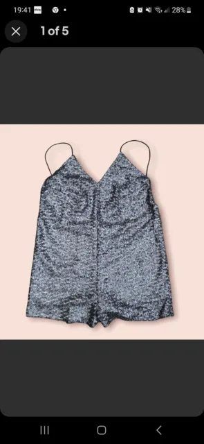 Bnwt Motel rocks Silver Corsica Sequin Backless playsuit romper size small