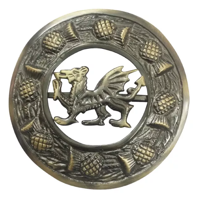 Mens Celtic Kilt Fly Plaid Brooch Welsh Dragon Antique Finish/Celtic Brooches