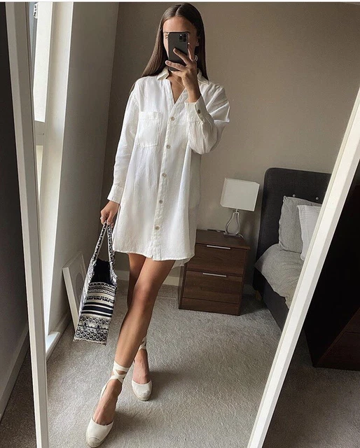 chinese dress ladies ZARA. White linen midi dress Ts  Hibuy market