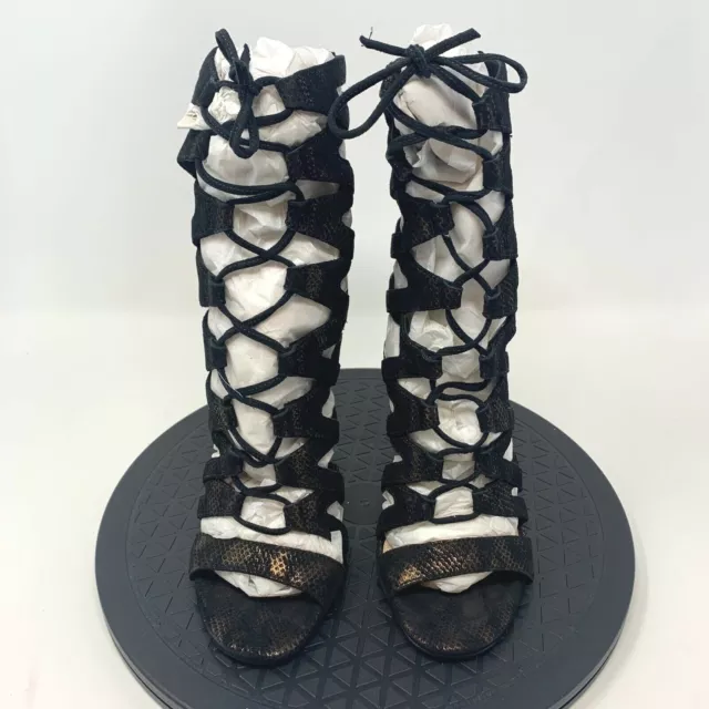Via Spiga Teaira Sandals Womens Sz 5.5 Shoes Strappy Gladiator Caged Heels Black 3