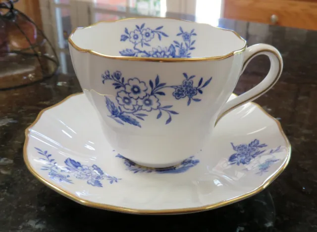 Spode Copeland Blue & White Porcelain China Floral Coffee Cup & Saucer ~Y6585