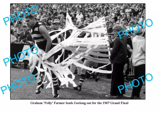 OLD 8x6 PHOTO FEATURING POLLY FARMER LEADING OUT GEELONG FC 1966 GRAND FINAL