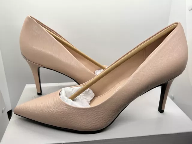 Calvin Klein Womens Gayle Sheer Satin Beige Stiletto Pointed Toe Heels US 11