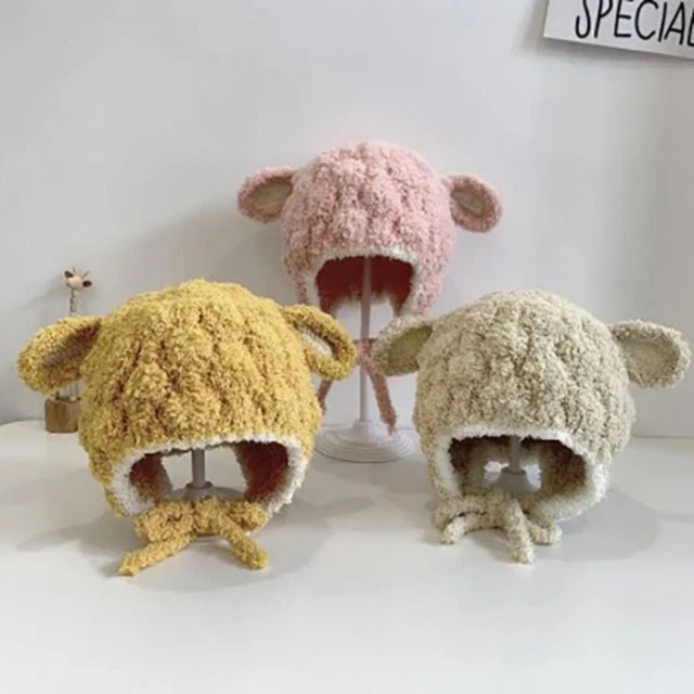 Caldo autunno inverno agnello orecchie berretto vento denso orecchie calde cappello agnello cartone animato
