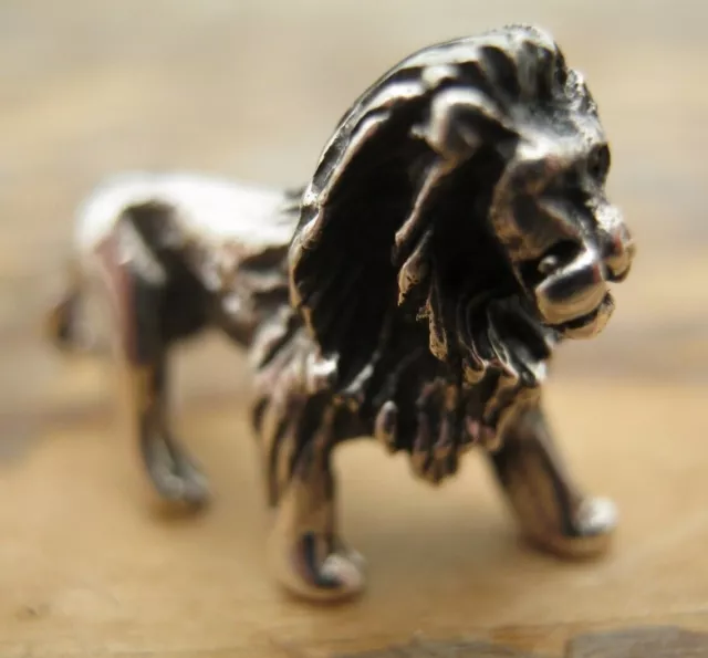 A Sweet Birmingham Hallmarked Sterling Silver Miniature Lion Statue Figure