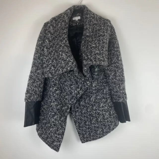 Barney's New York Women's Waterfall Open Front Coat Size L Black Gray Wool Blend